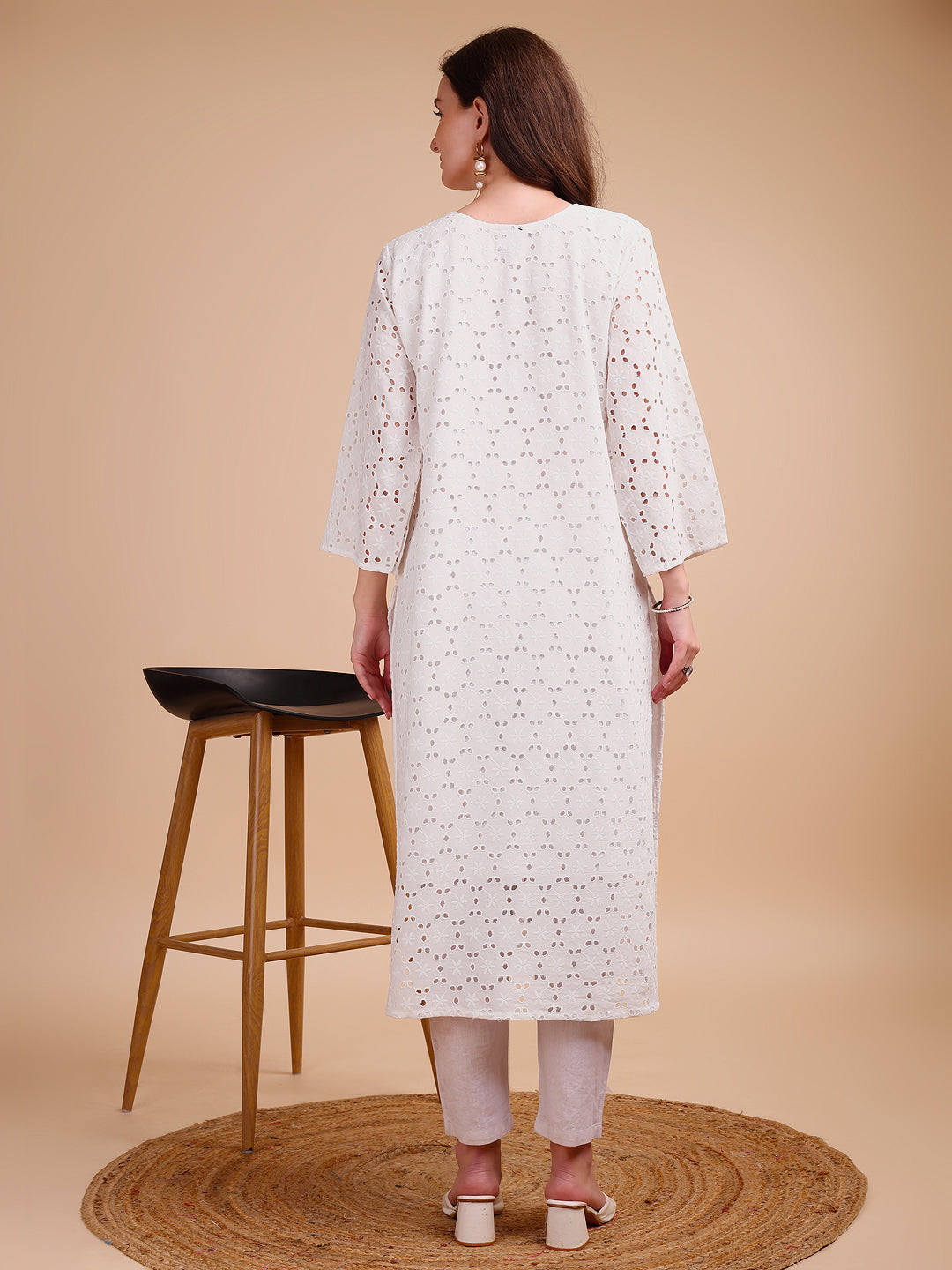 Schiffli Serenity Straight Kurti
