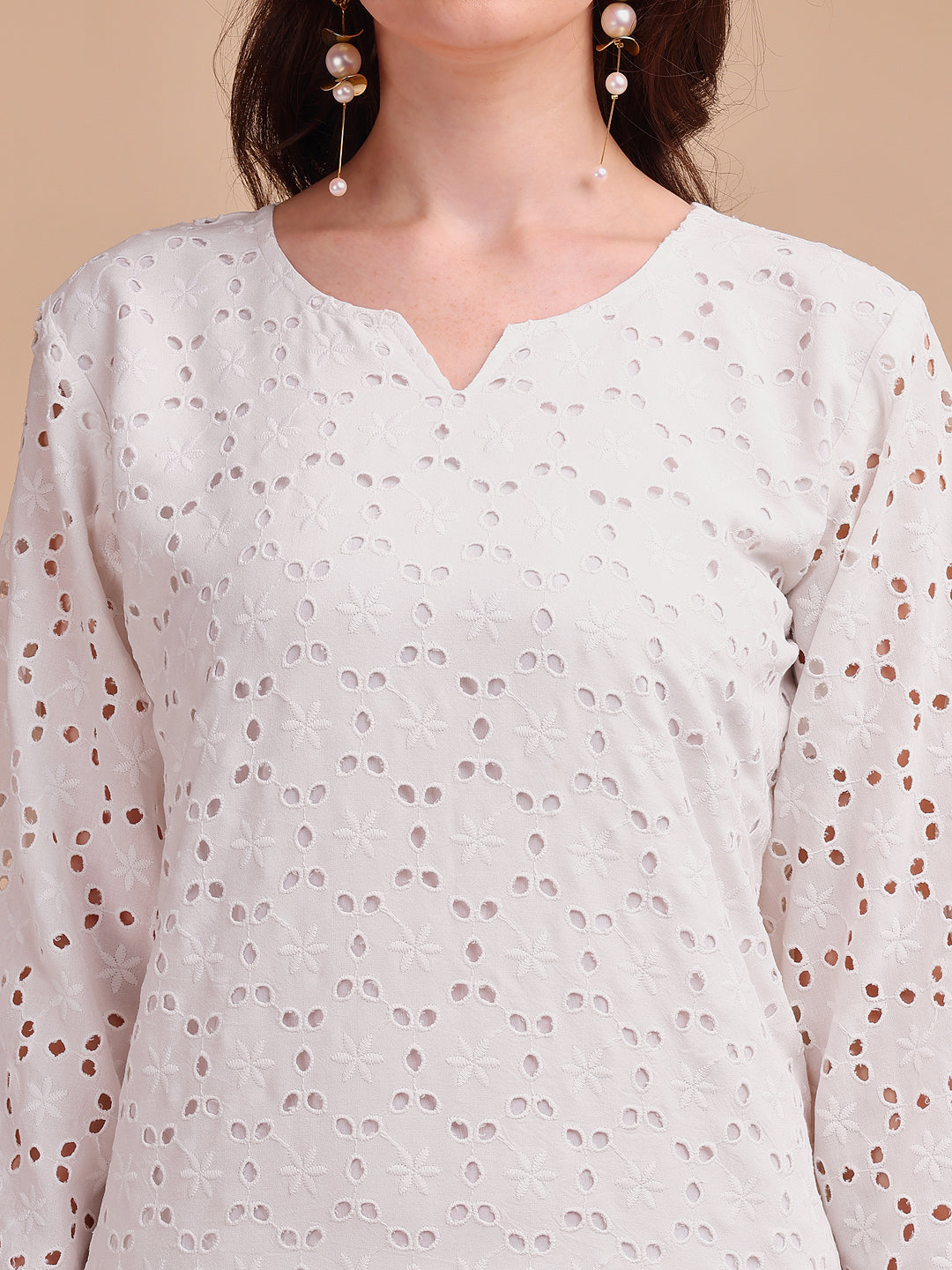 Schiffli Serenity Straight Kurti