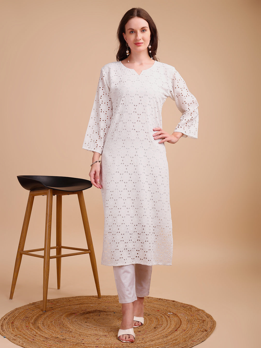 Schiffli Serenity Straight Kurti