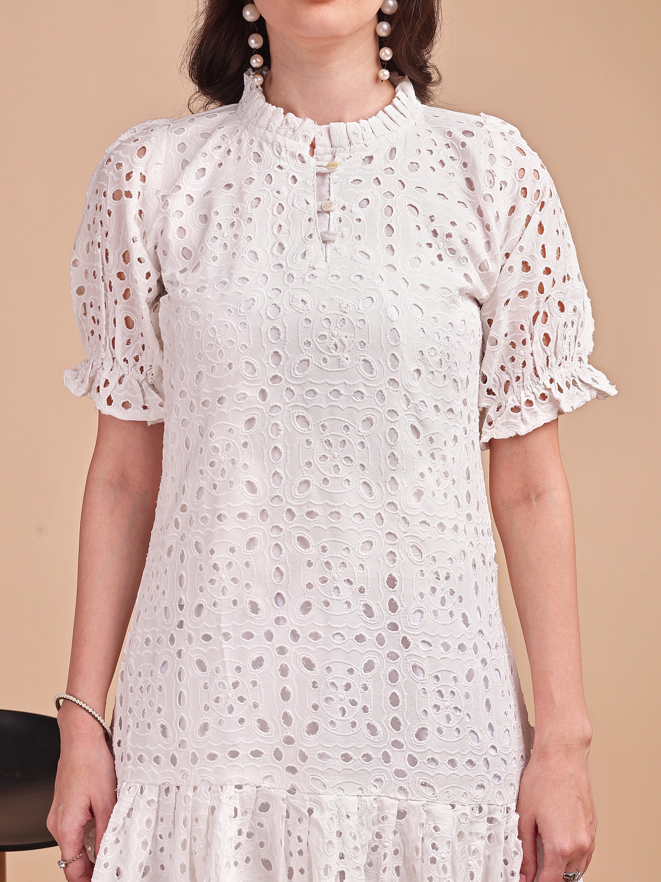 Schiffli Ruffle Short Onepiece