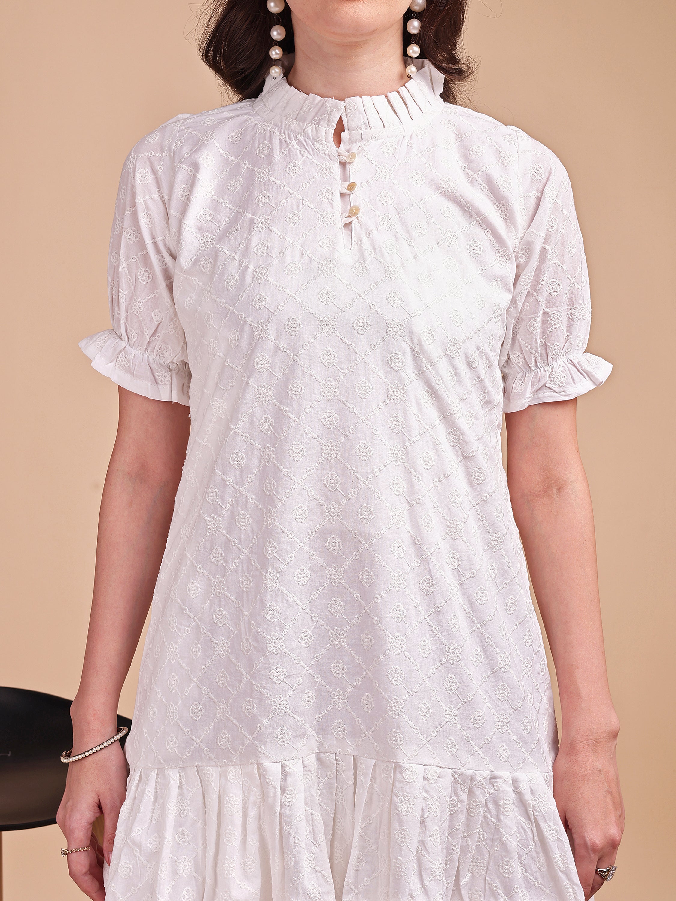 Schiffli Ruffle Short Onepiece