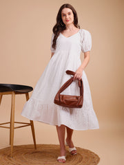 Schiffli V-Neckline Long Onepiece Dress