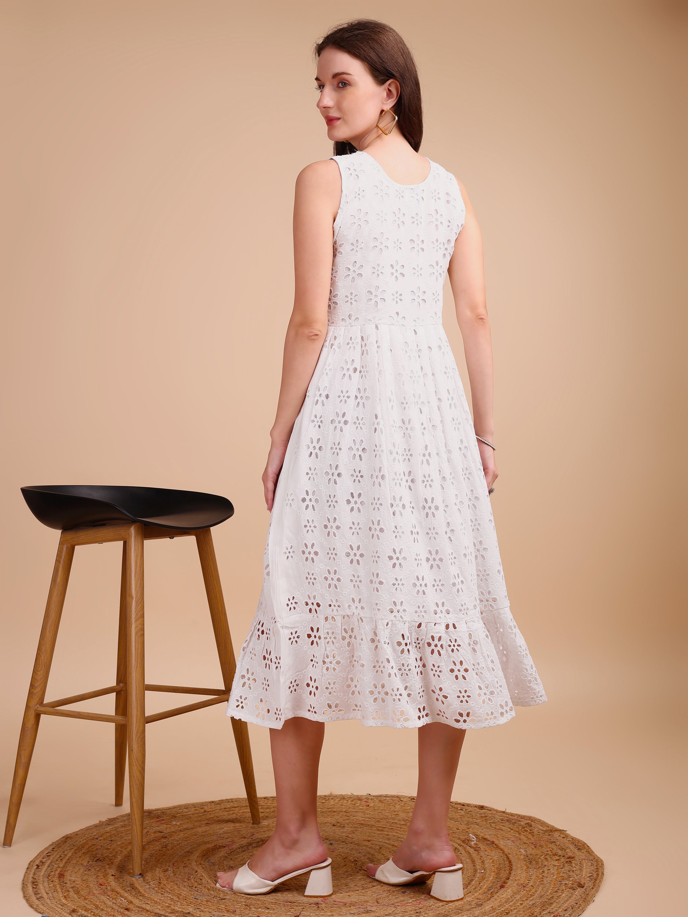 Schiffli Elegance Sleeveless Onepiece Dress