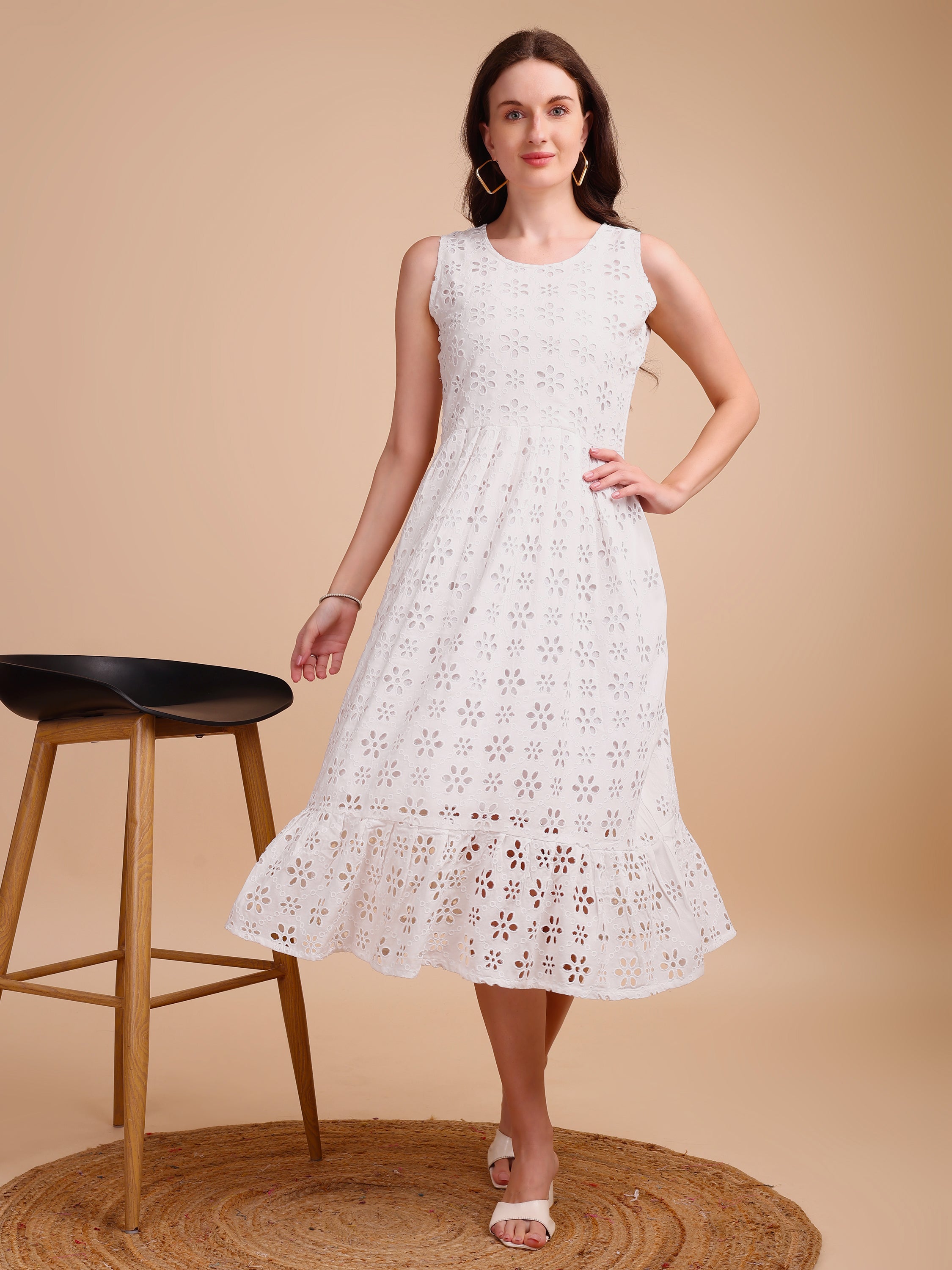 Schiffli Elegance Sleeveless Onepiece Dress