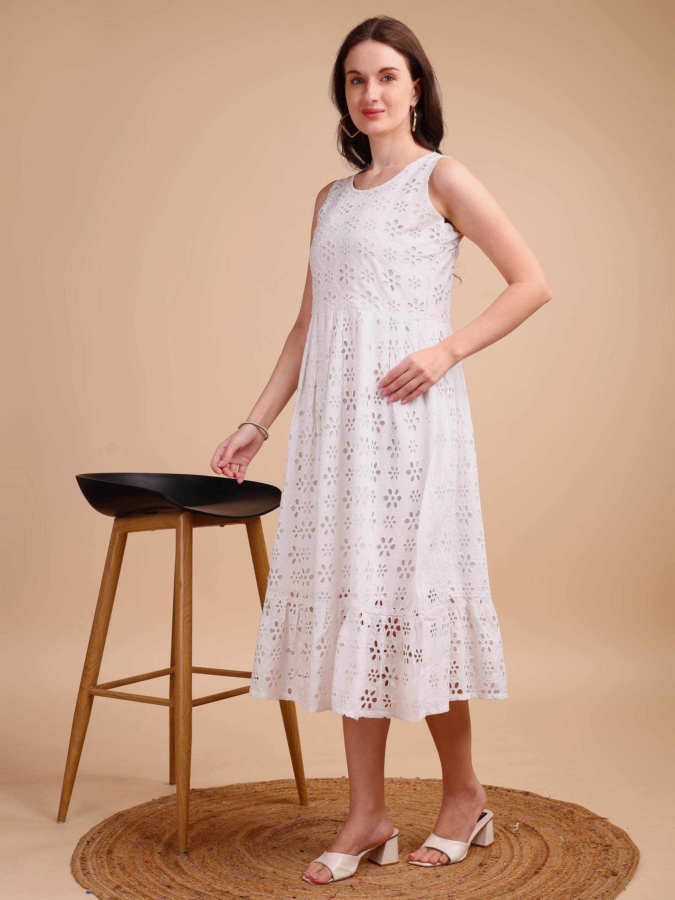 Schiffli Elegance Sleeveless Onepiece Dress