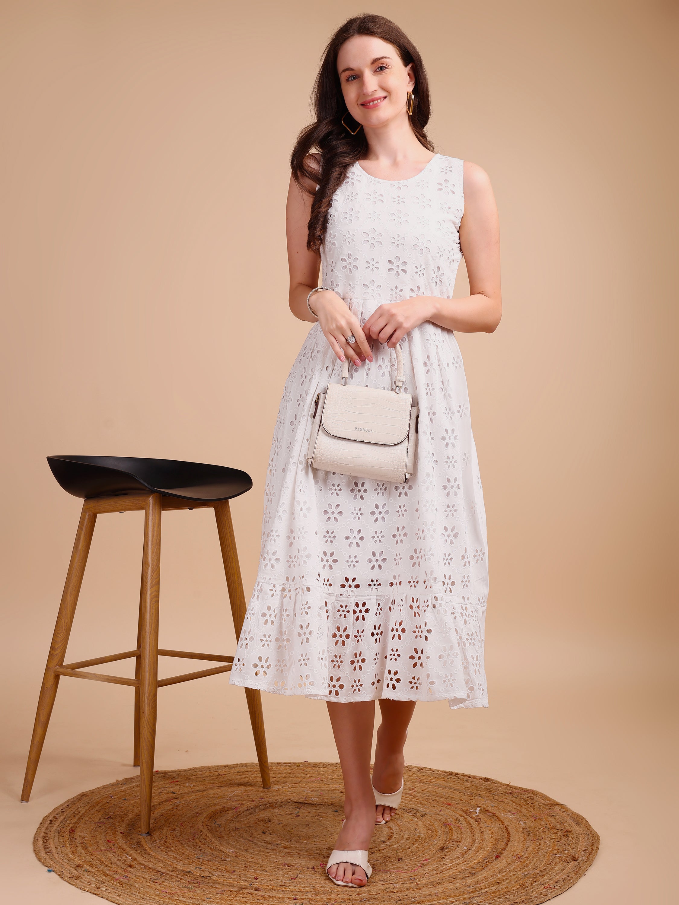 Schiffli Elegance Sleeveless Onepiece Dress