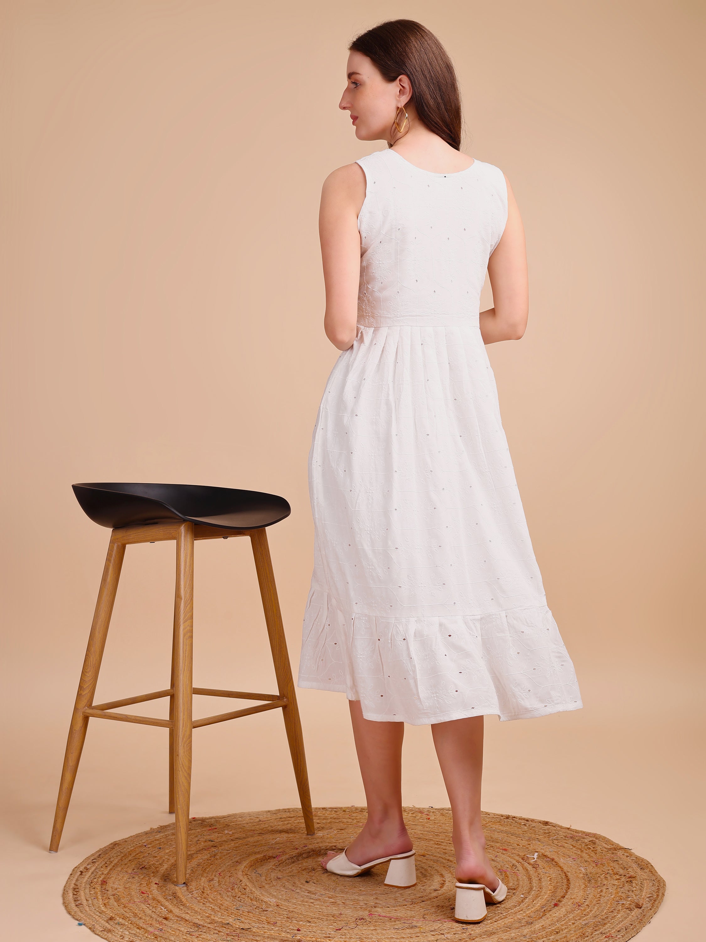 Schiffli Elegance Sleeveless Onepiece Dress