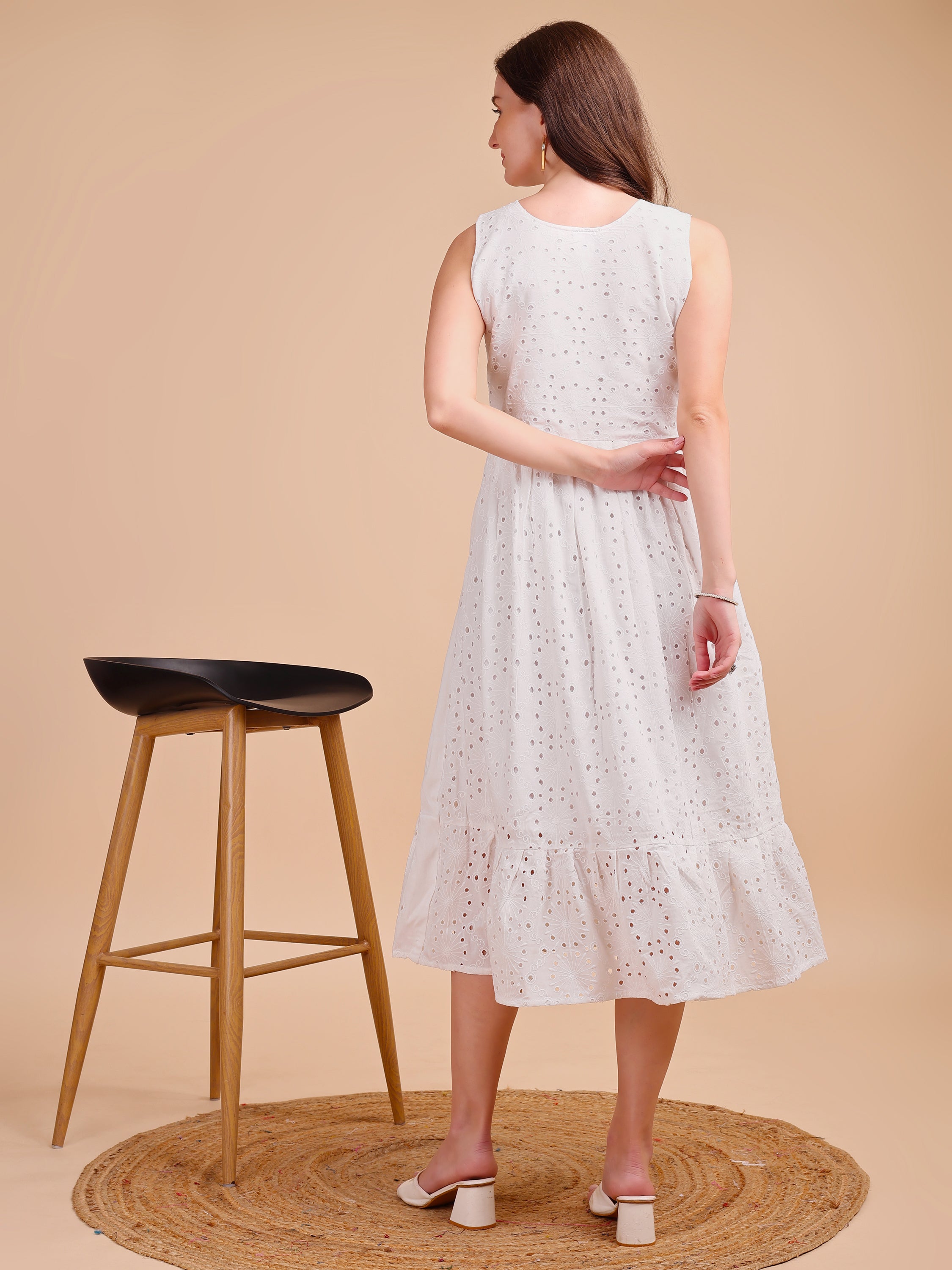 Schiffli Elegance Sleeveless Onepiece Dress