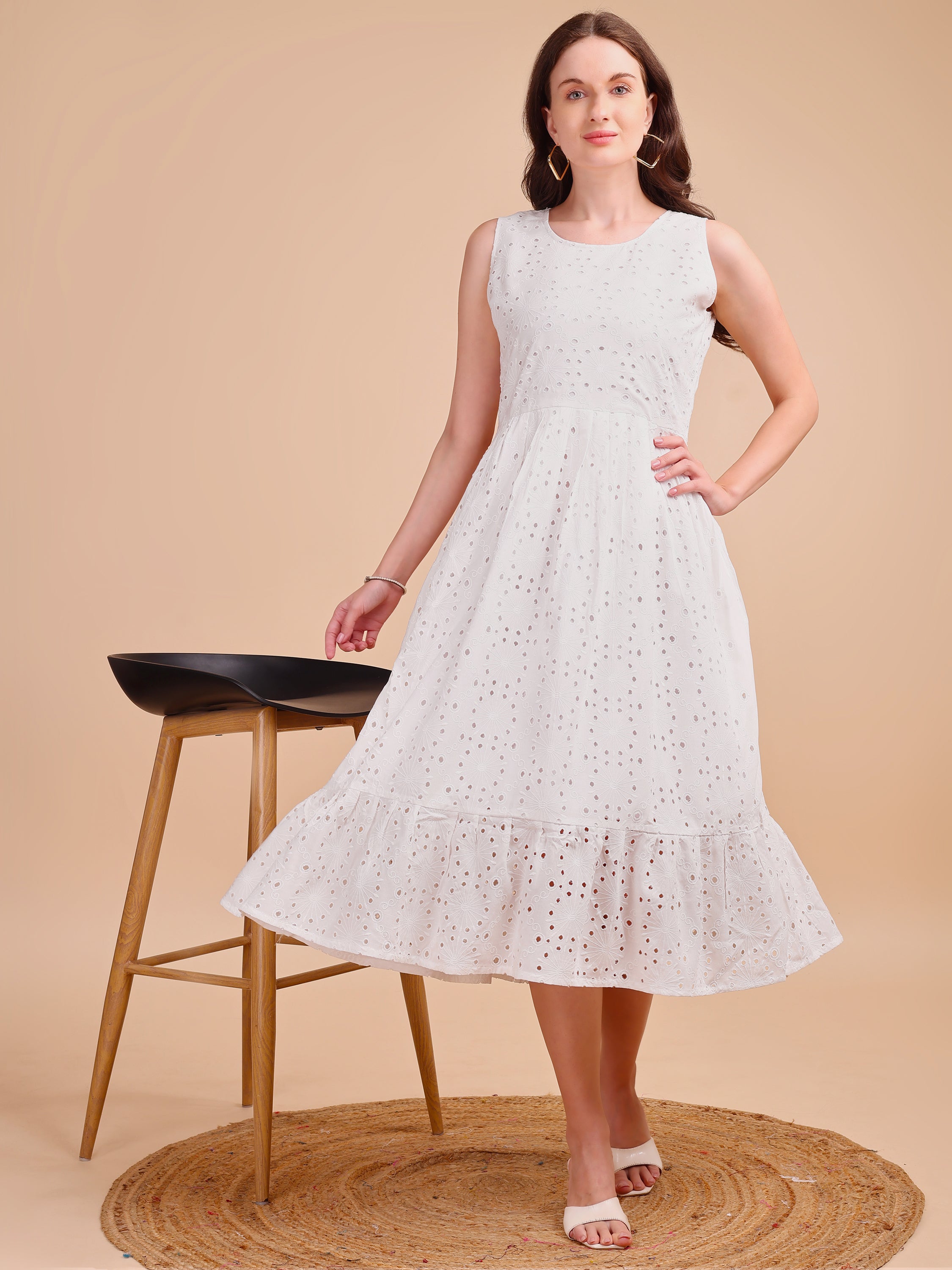 Schiffli Elegance Sleeveless Onepiece Dress