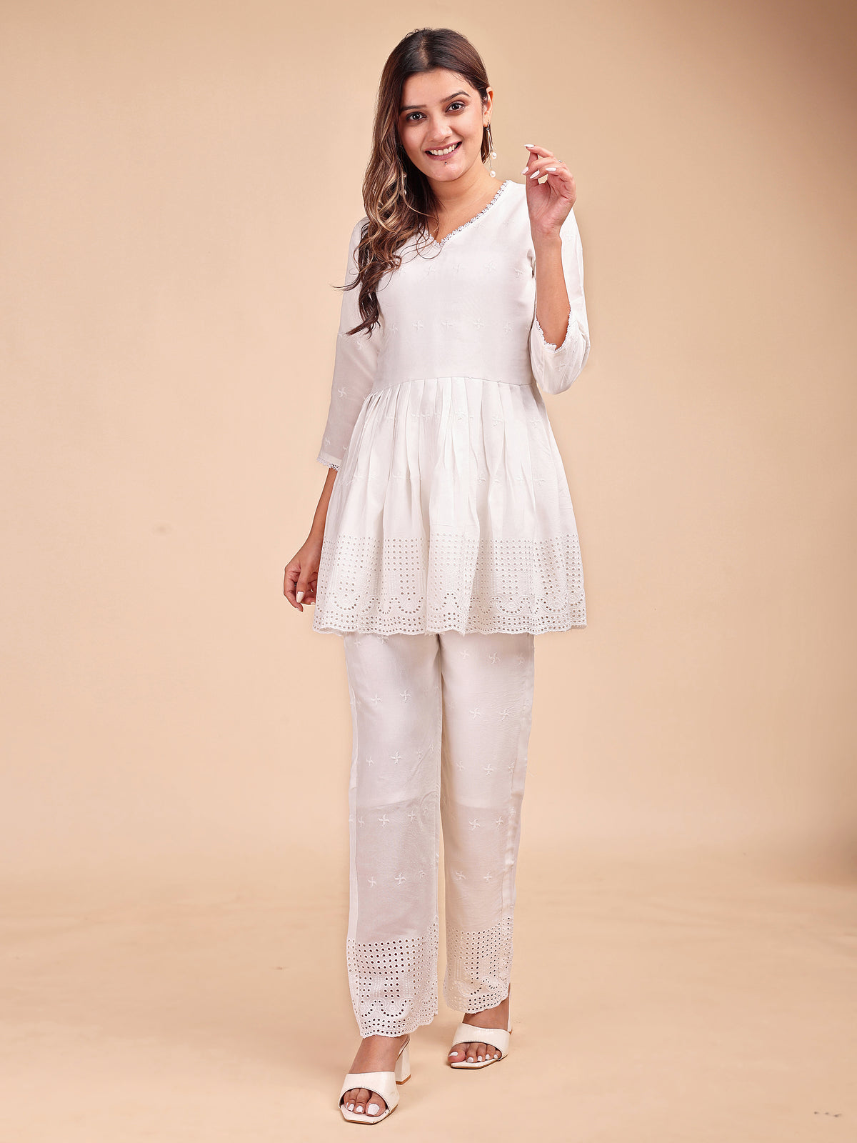 Schiffli Notch Peplum Co-ord Set