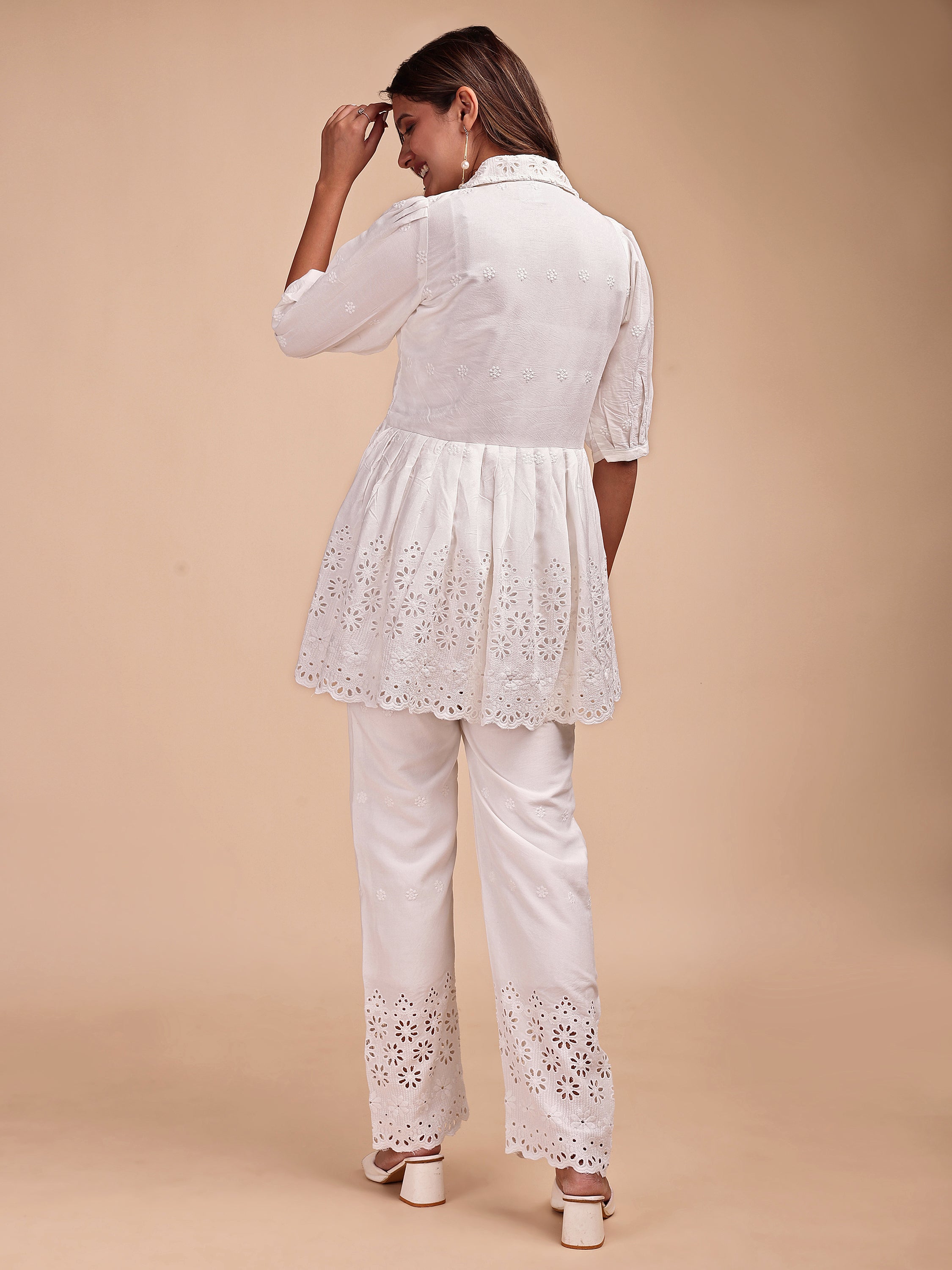 Schiffli Collar Peplum Co-ord Set
