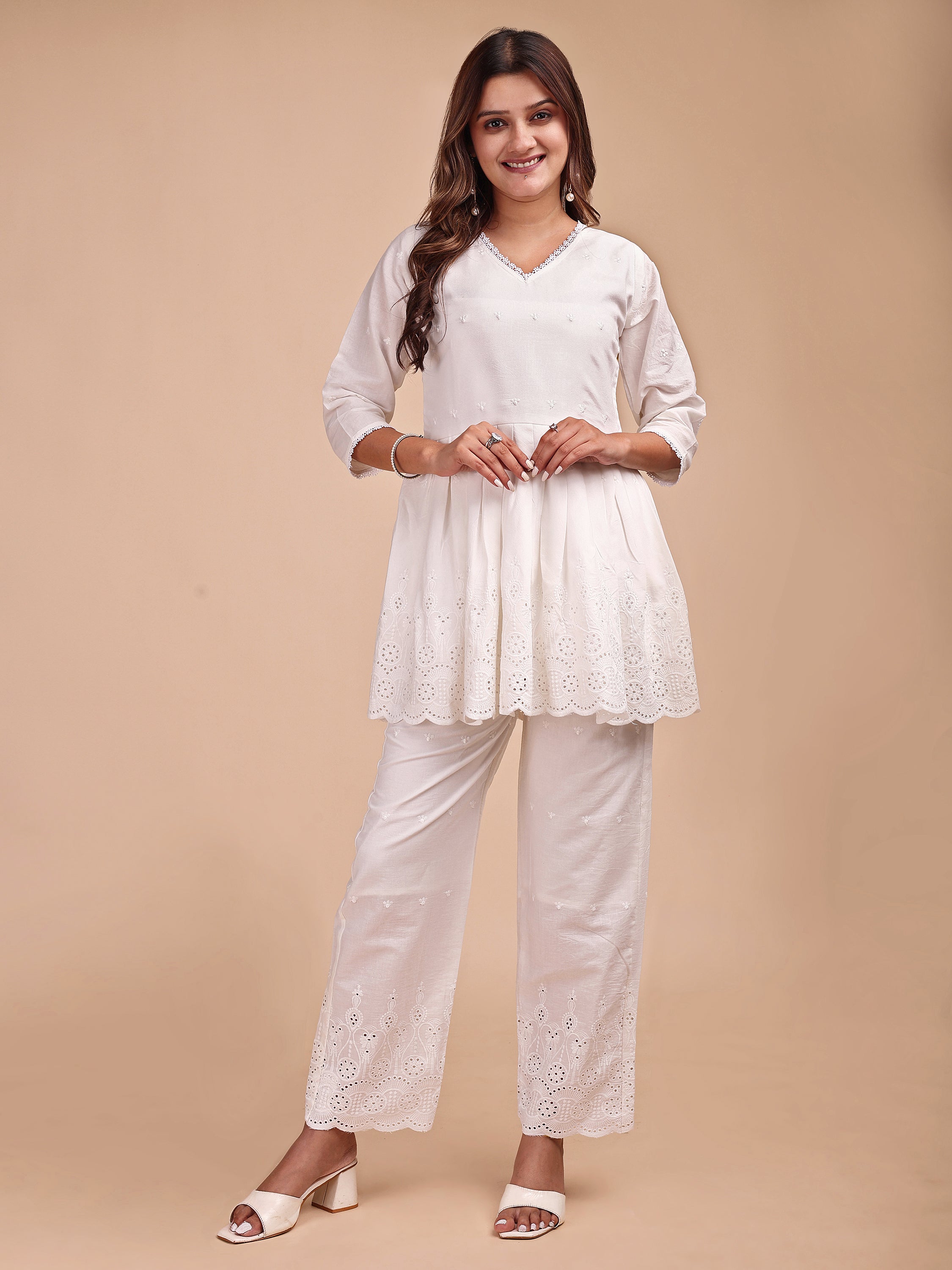 Schiffli Notch Peplum Co-ord Set