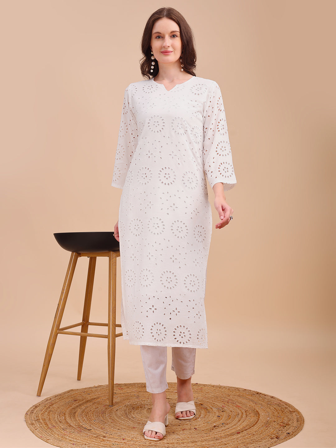 Schiffli Serenity Straight Kurti