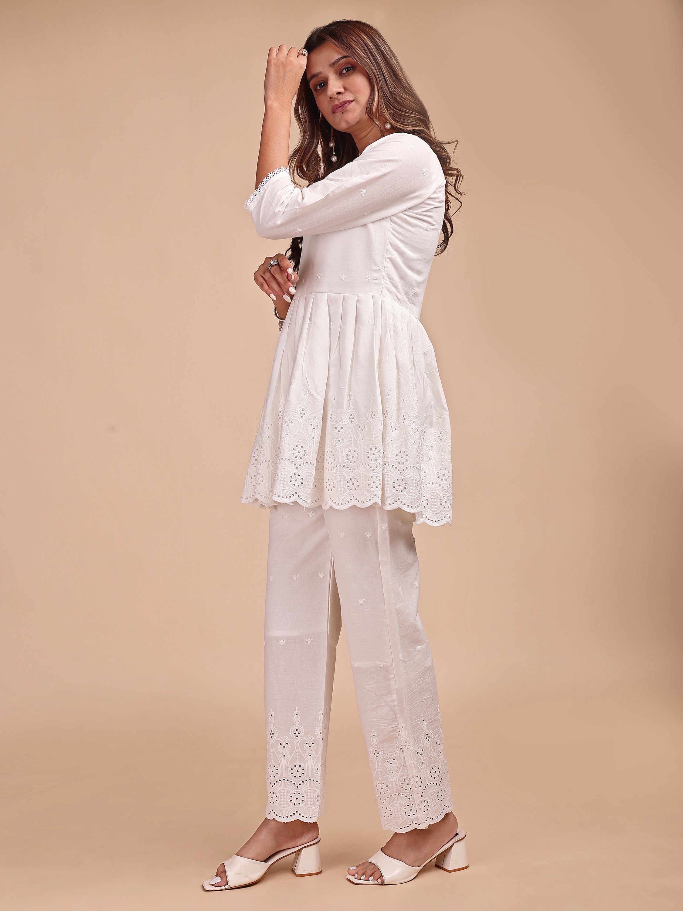 Schiffli Notch Peplum Co-ord Set