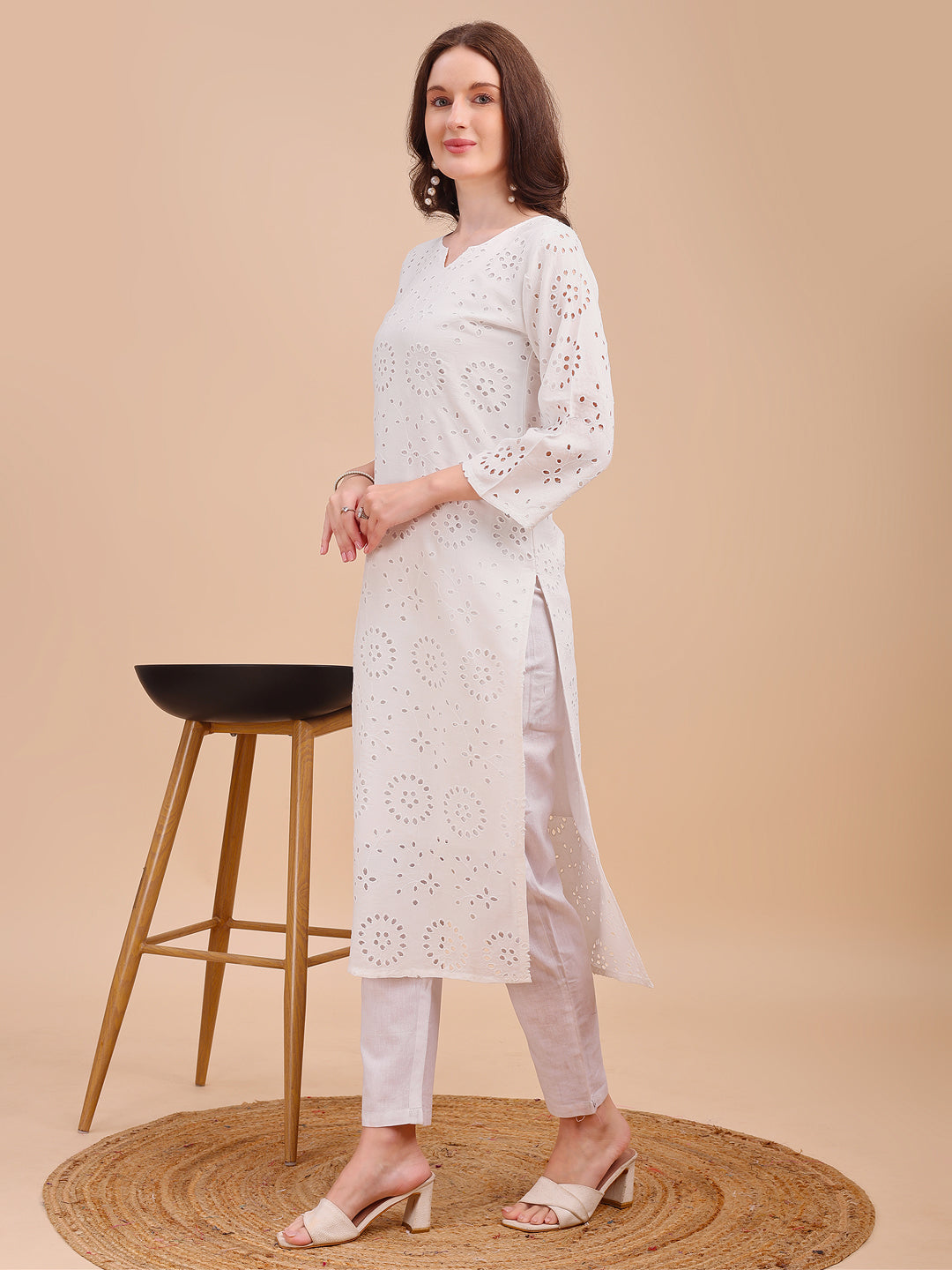 Schiffli Serenity Straight Kurti
