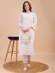 Schiffli Serenity Straight Kurti