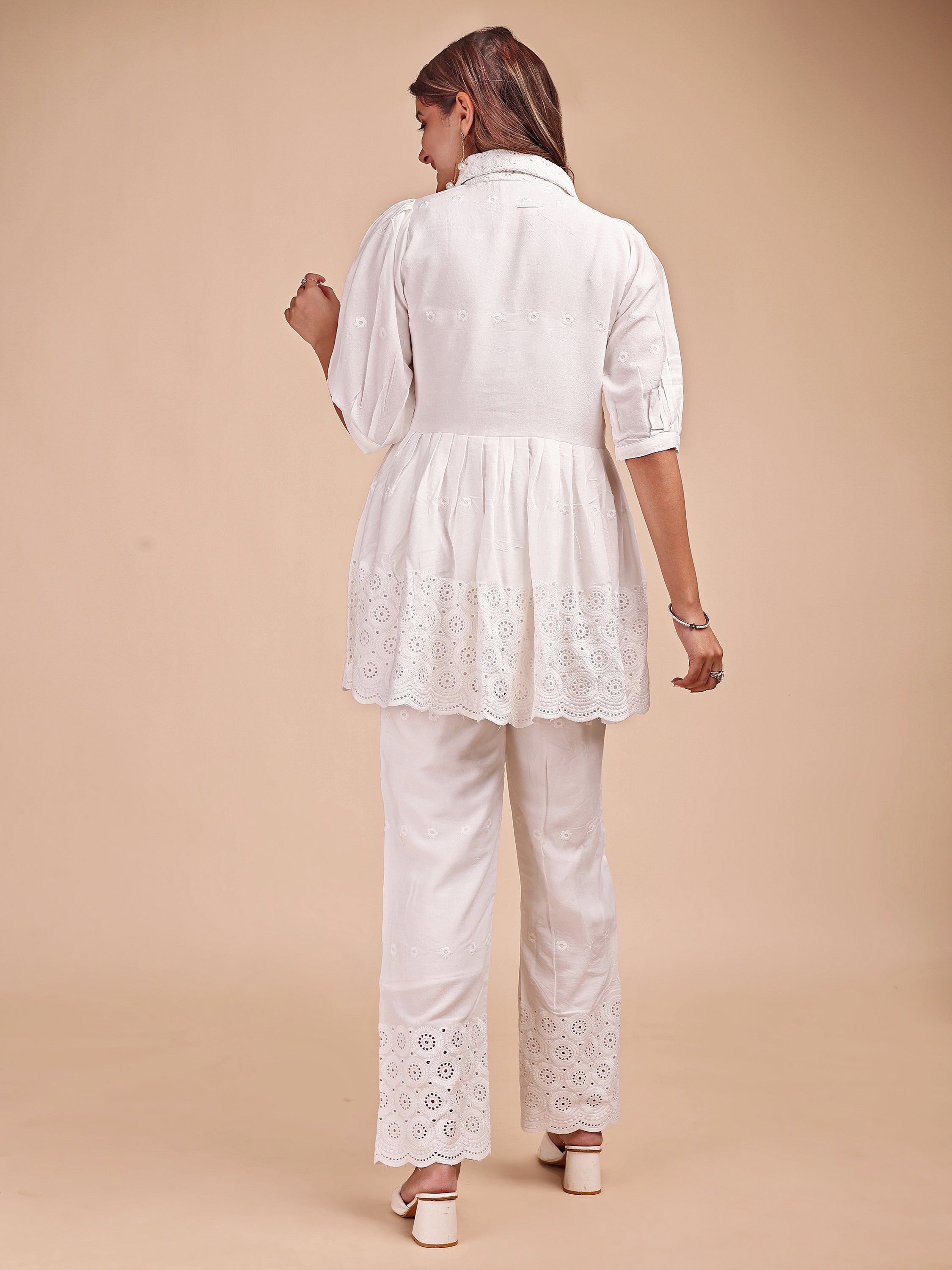 Schiffli Collar Peplum Co-ord Set