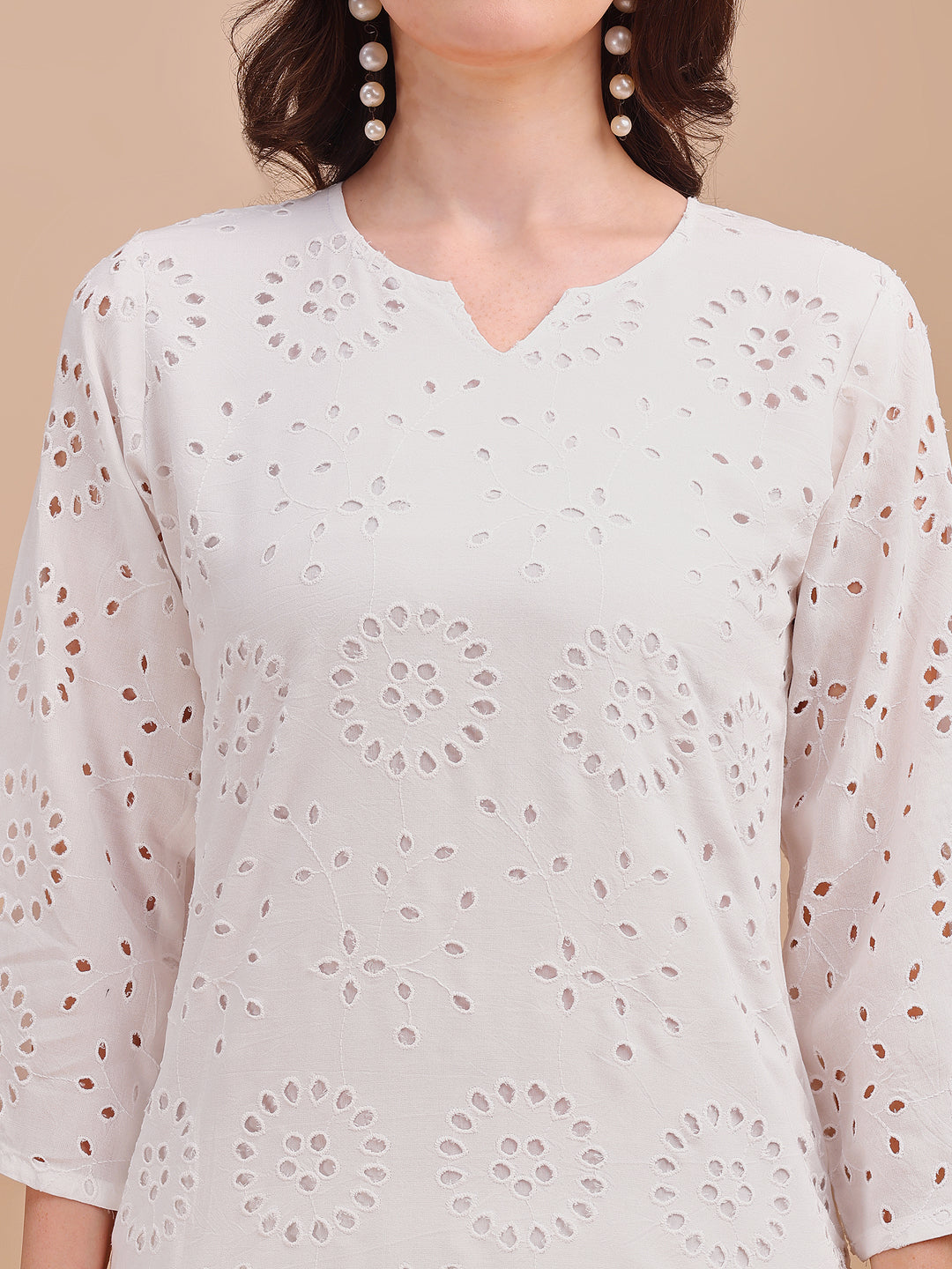 Schiffli Serenity Straight Kurti
