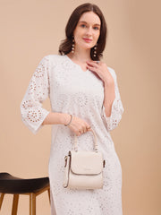 Schiffli Serenity Straight Kurti