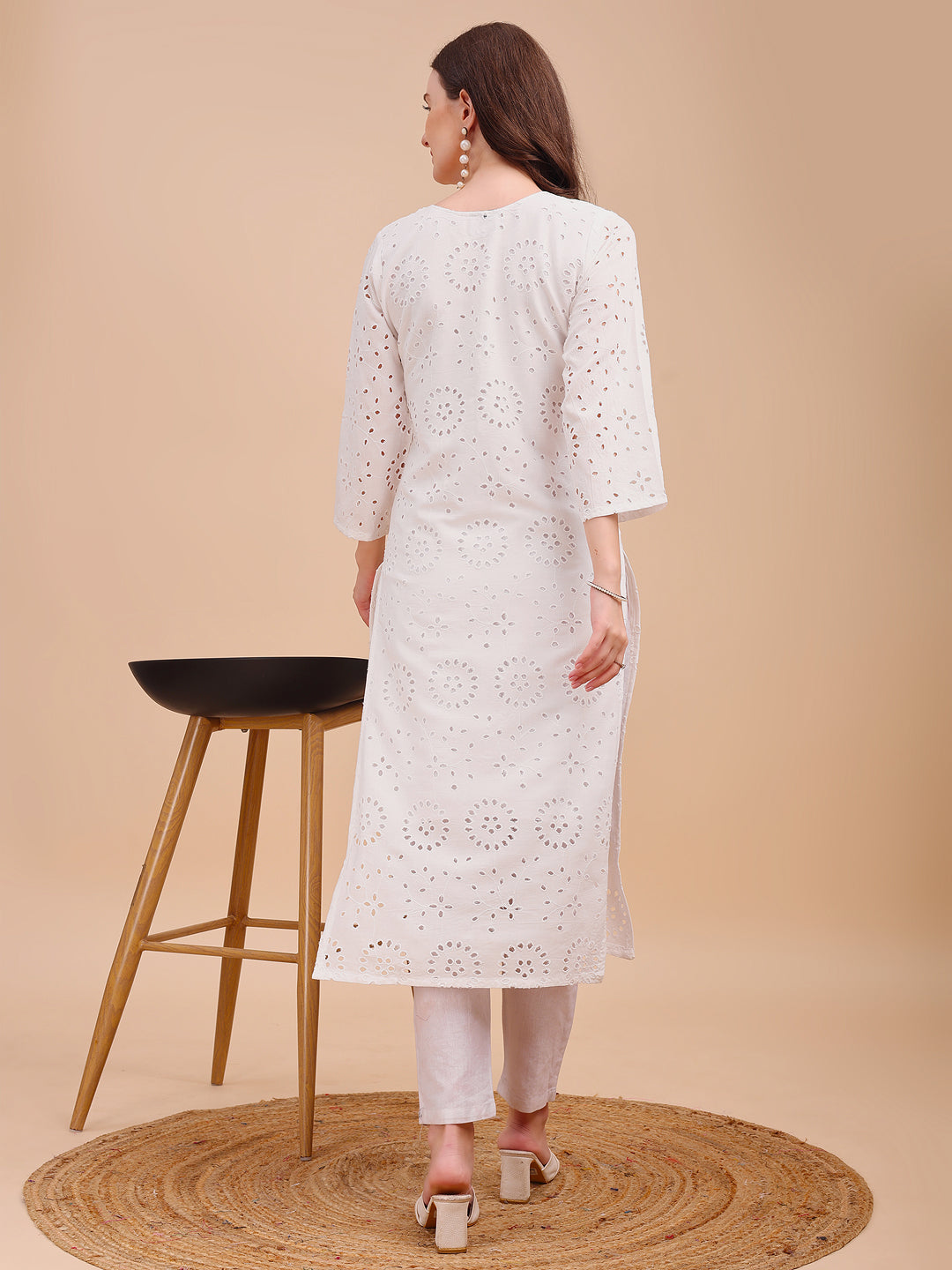 Schiffli Serenity Straight Kurti