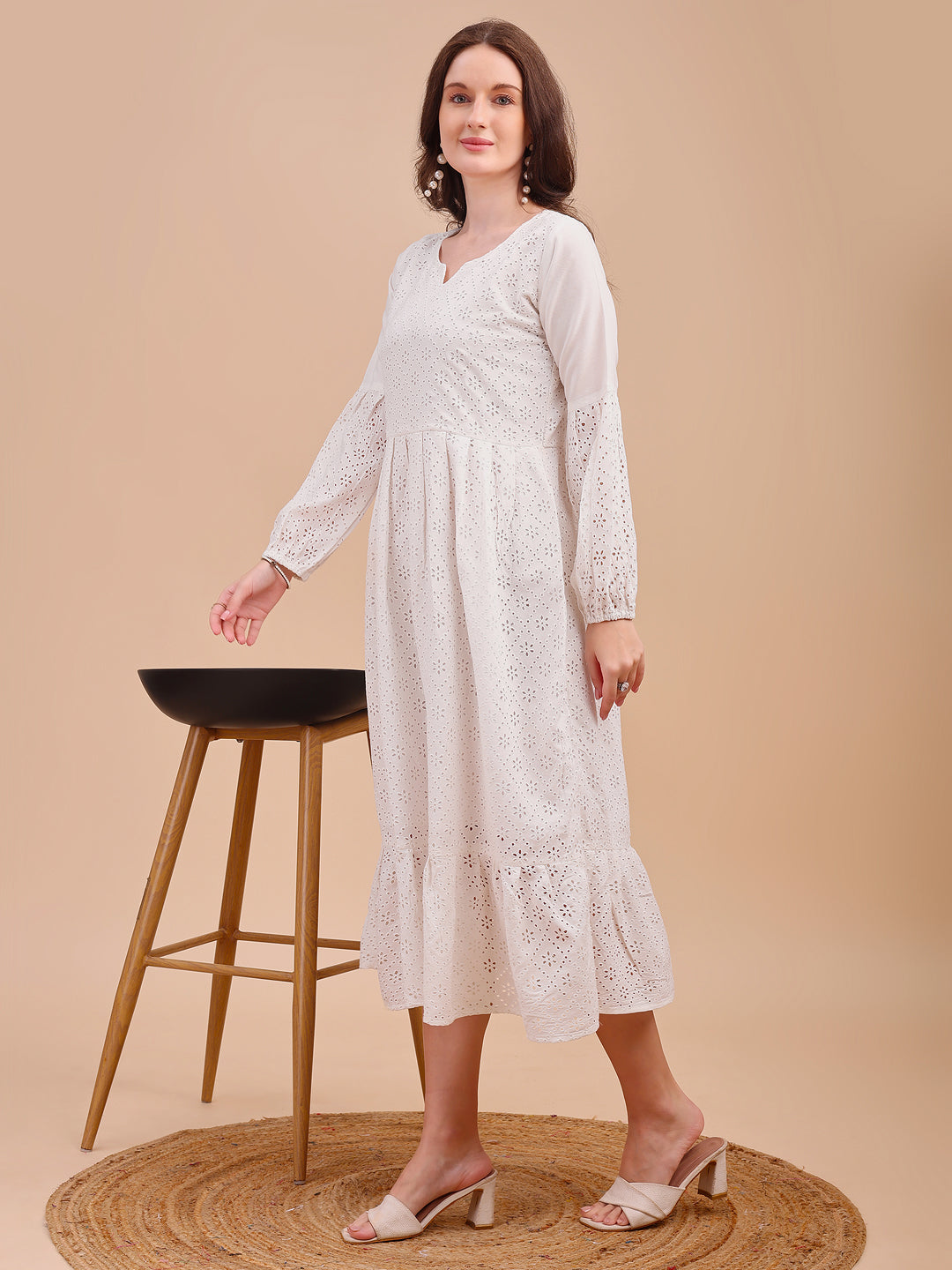 Schiffli Charm Full Sleeve Onepiece Dress