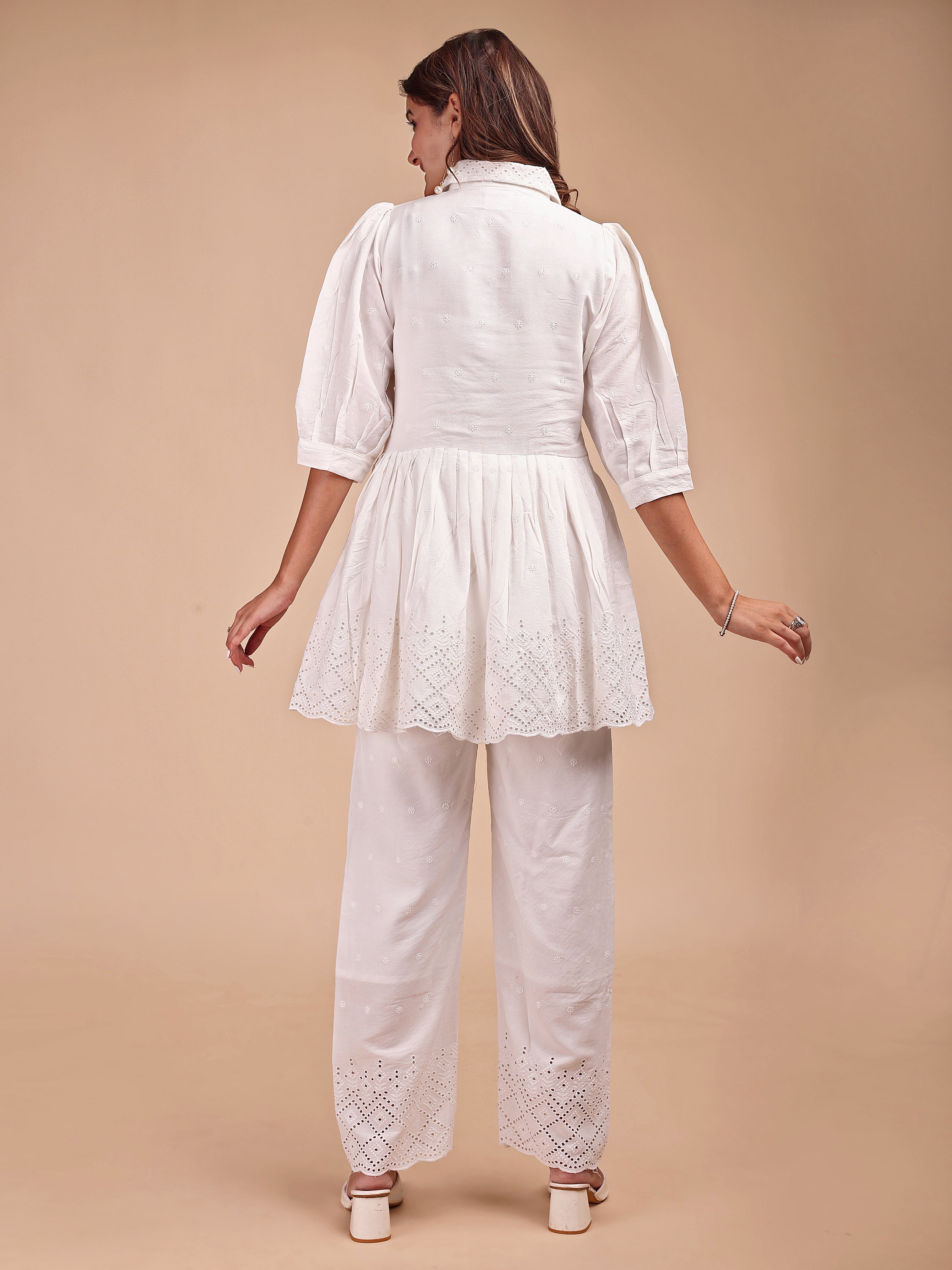 Schiffli Collar Peplum Co-ord Set