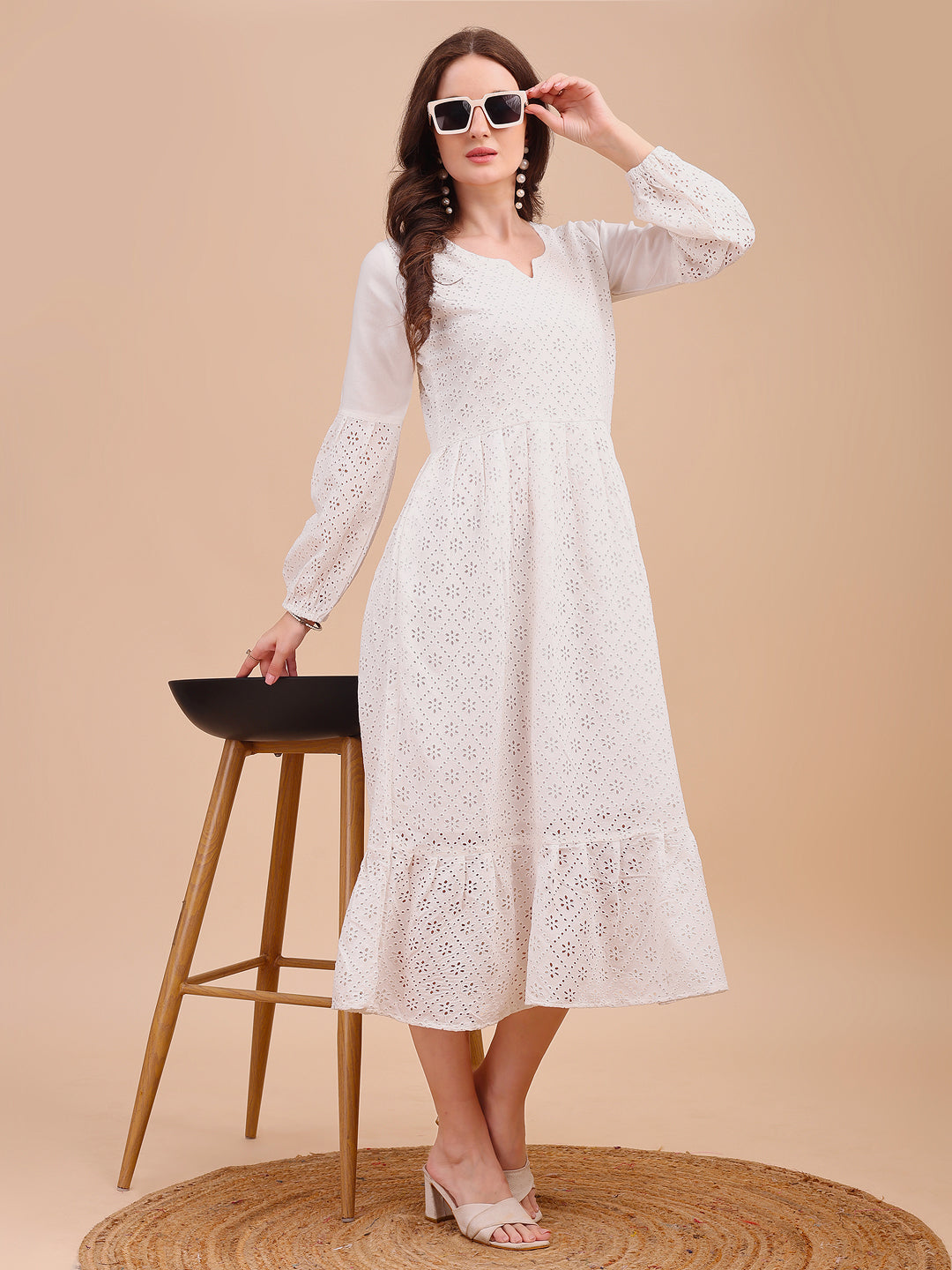 Schiffli Charm Full Sleeve Onepiece Dress