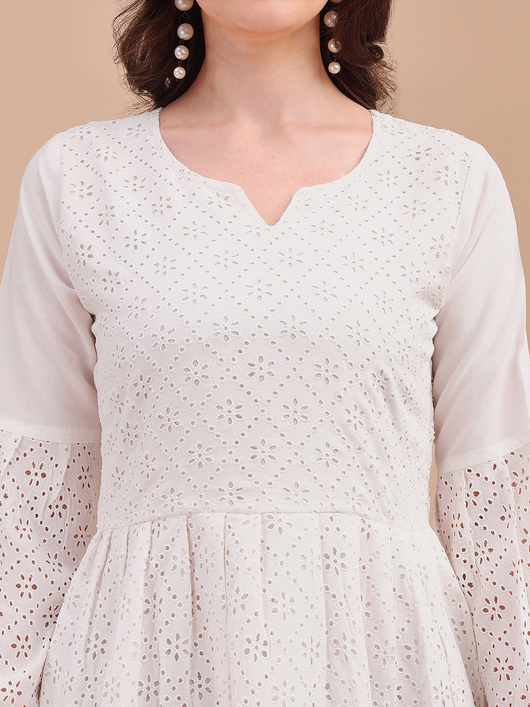 Schiffli Charm Full Sleeve Onepiece Dress