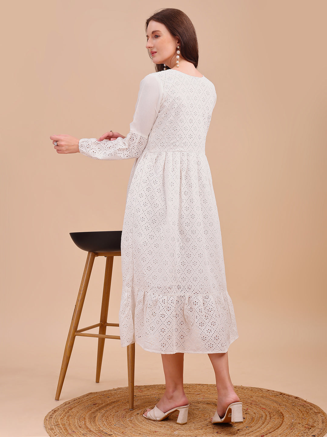 Schiffli Charm Full Sleeve Onepiece Dress