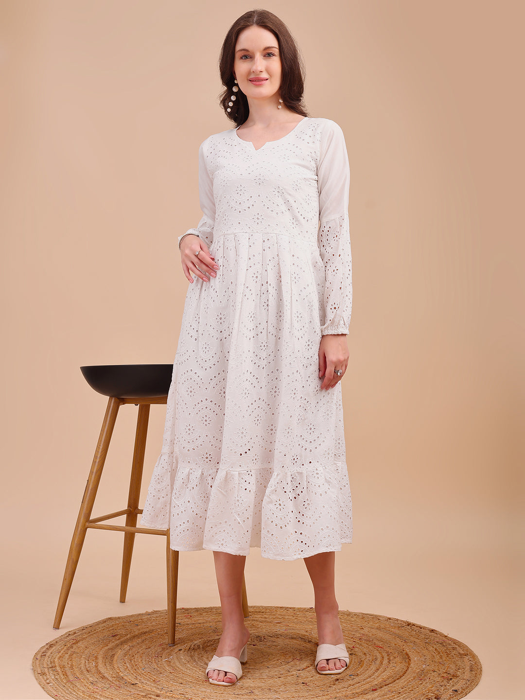 Schiffli Charm Full Sleeve Onepiece Dress