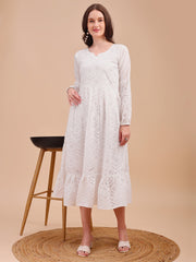 Schiffli Charm Full Sleeve Onepiece Dress