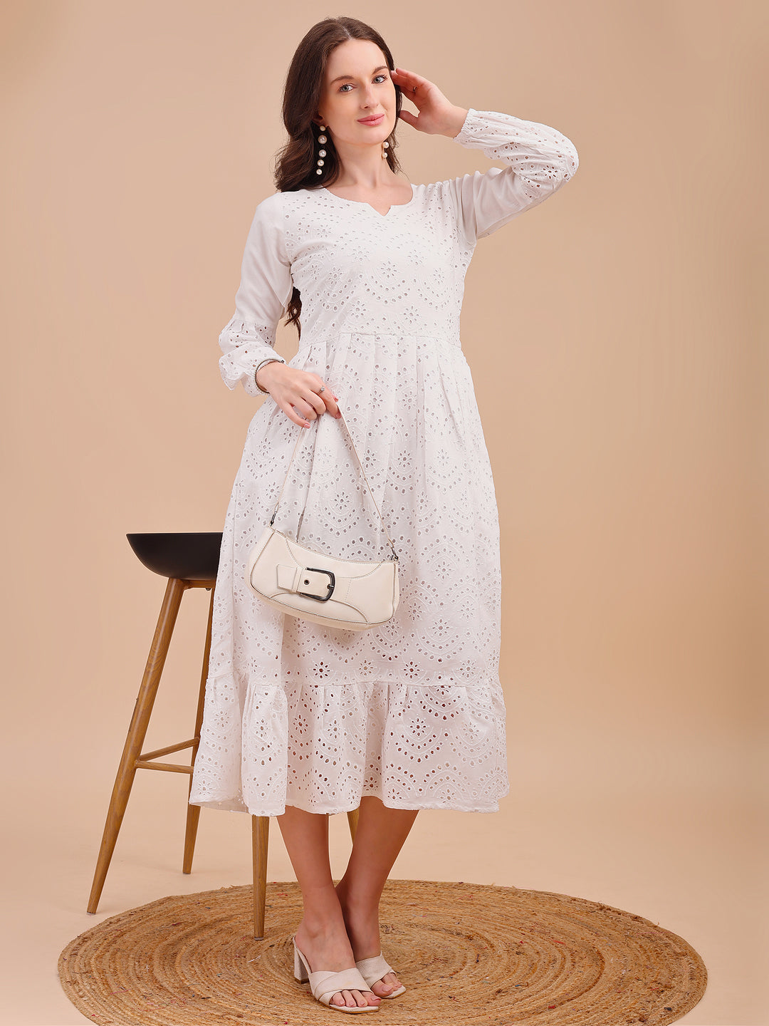 Schiffli Charm Full Sleeve Onepiece Dress