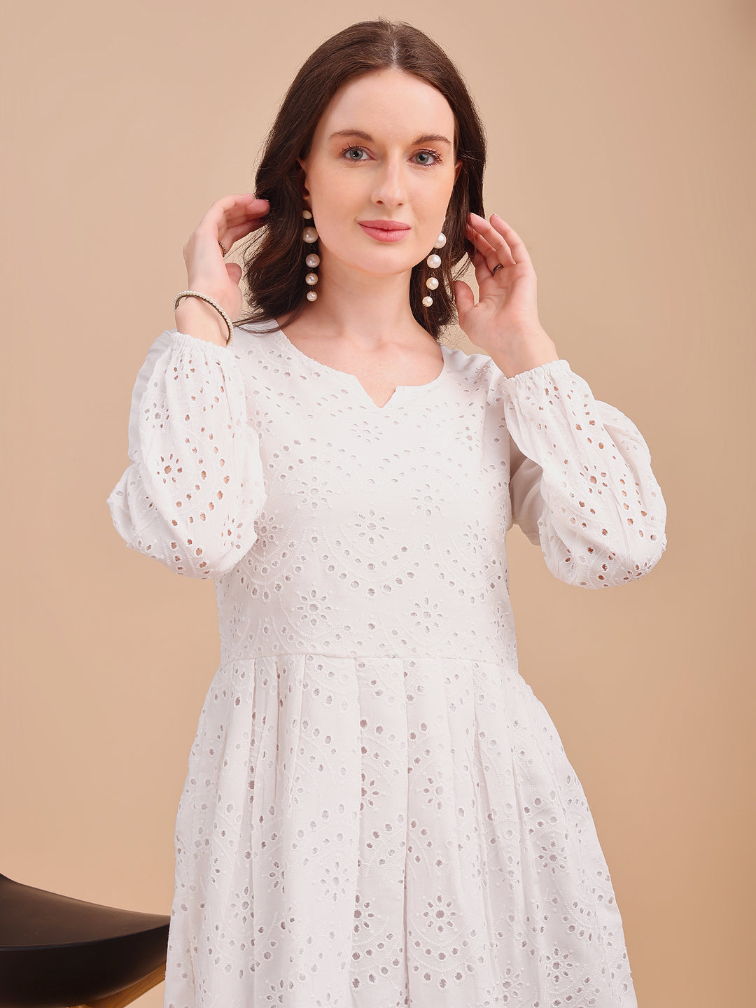 Schiffli Charm Full Sleeve Onepiece Dress