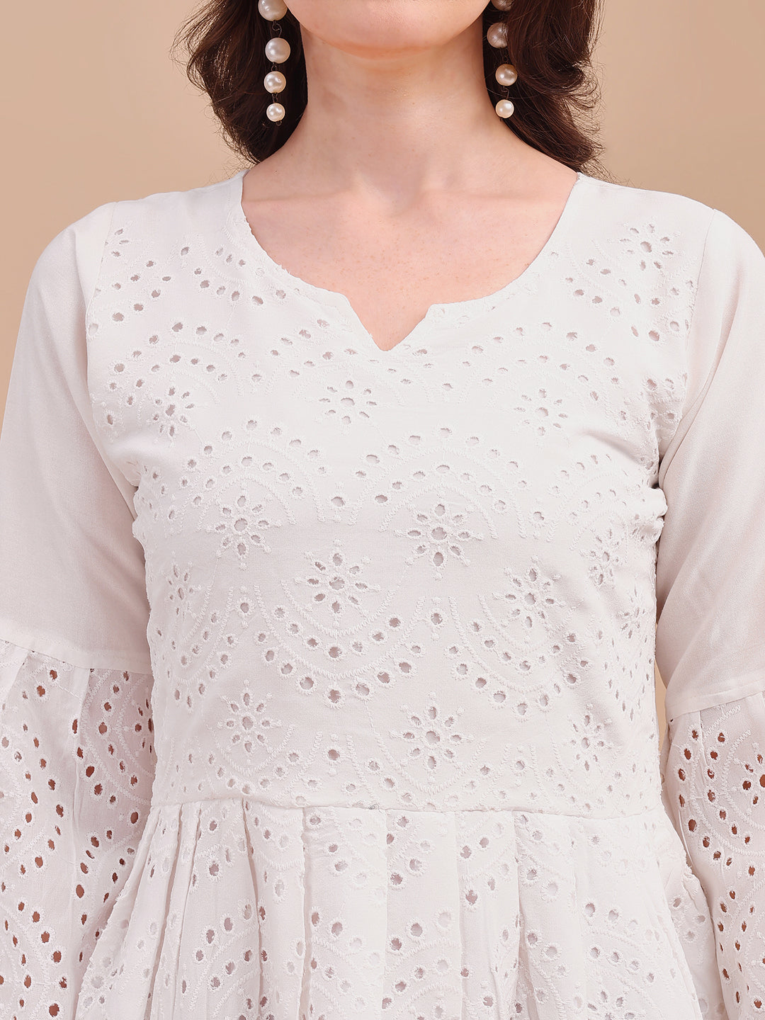 Schiffli Charm Full Sleeve Onepiece Dress