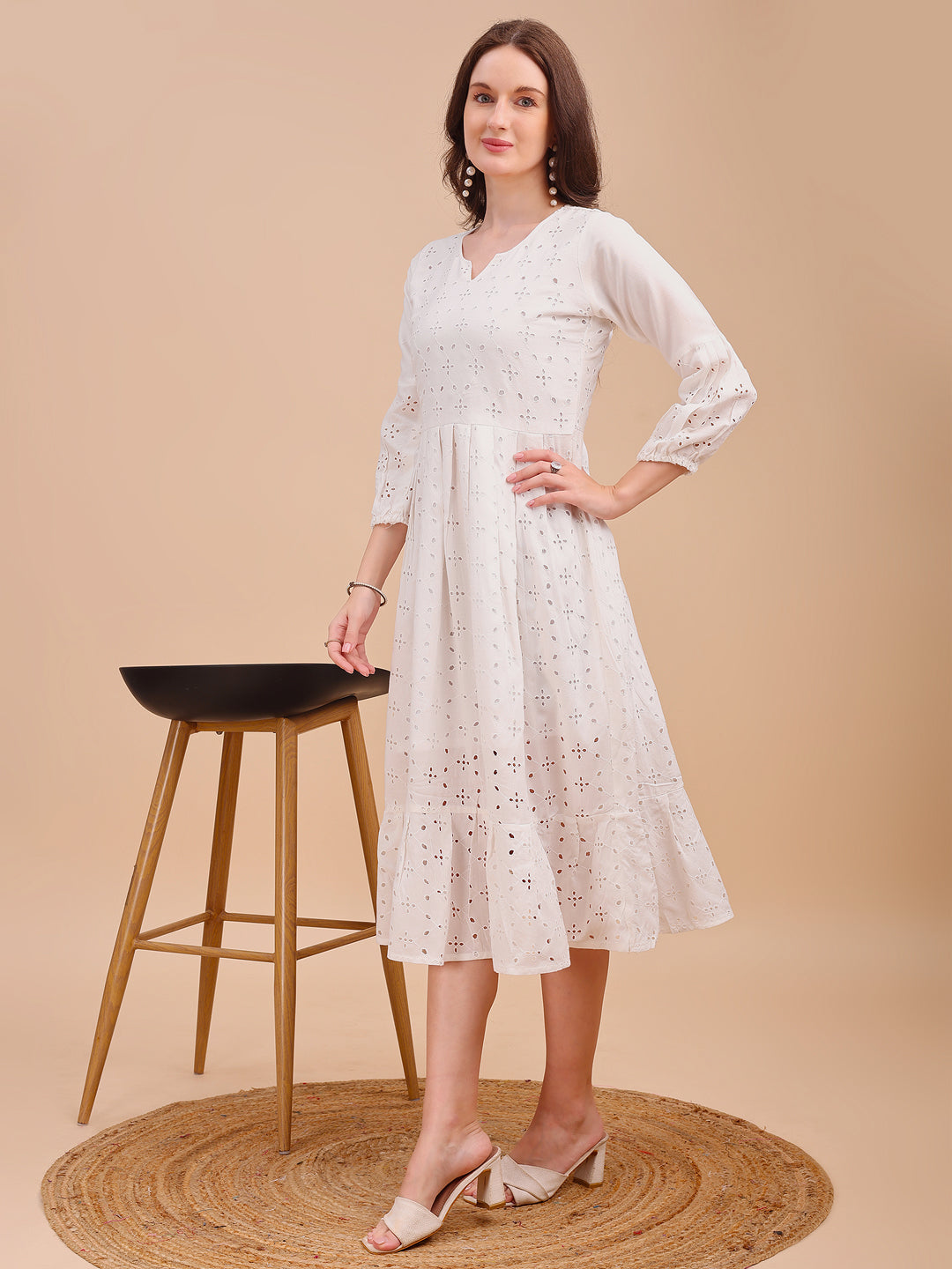 Schiffli Charm Full Sleeve Onepiece Dress