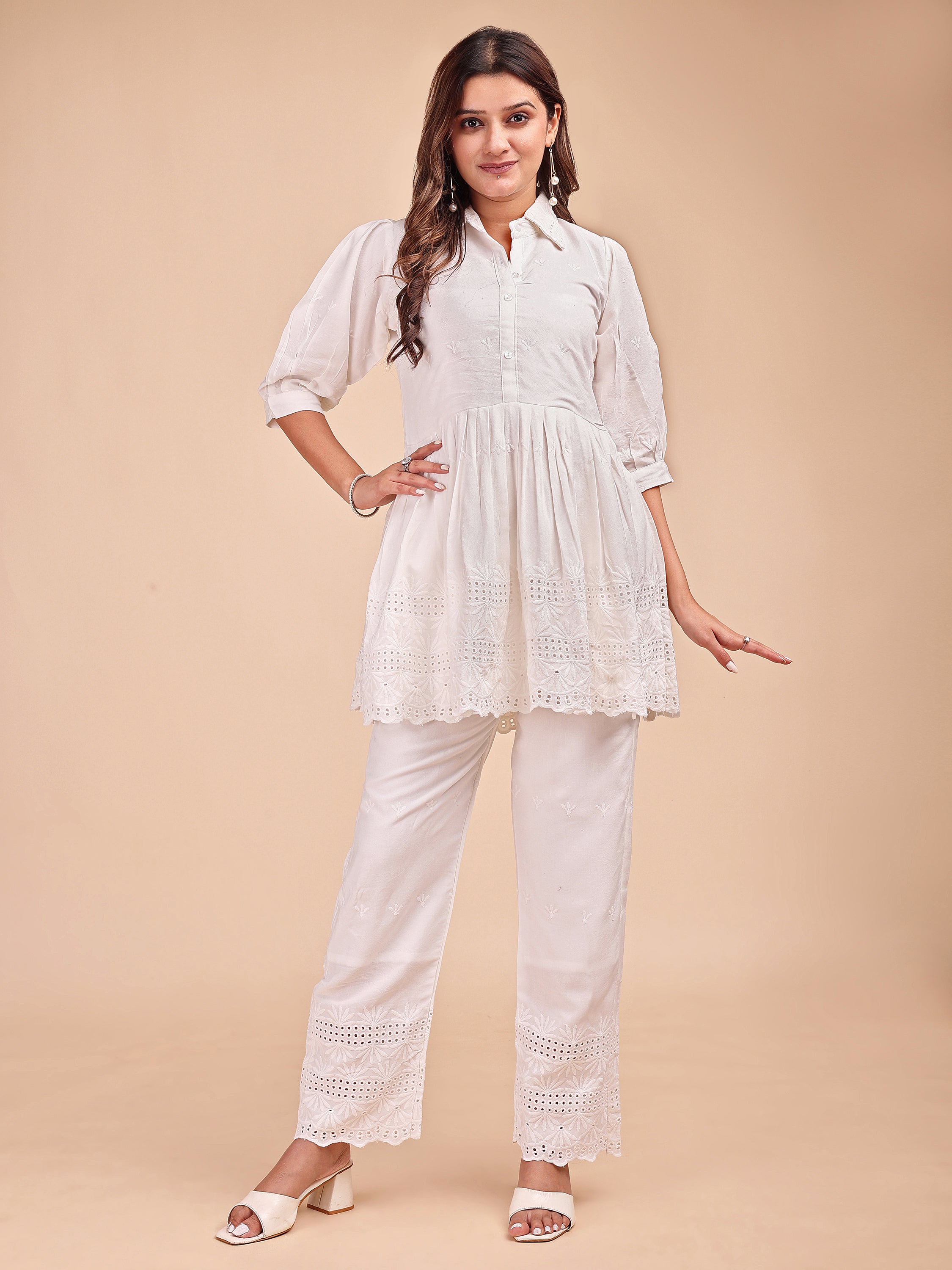 Schiffli Collar Peplum Co-ord Set