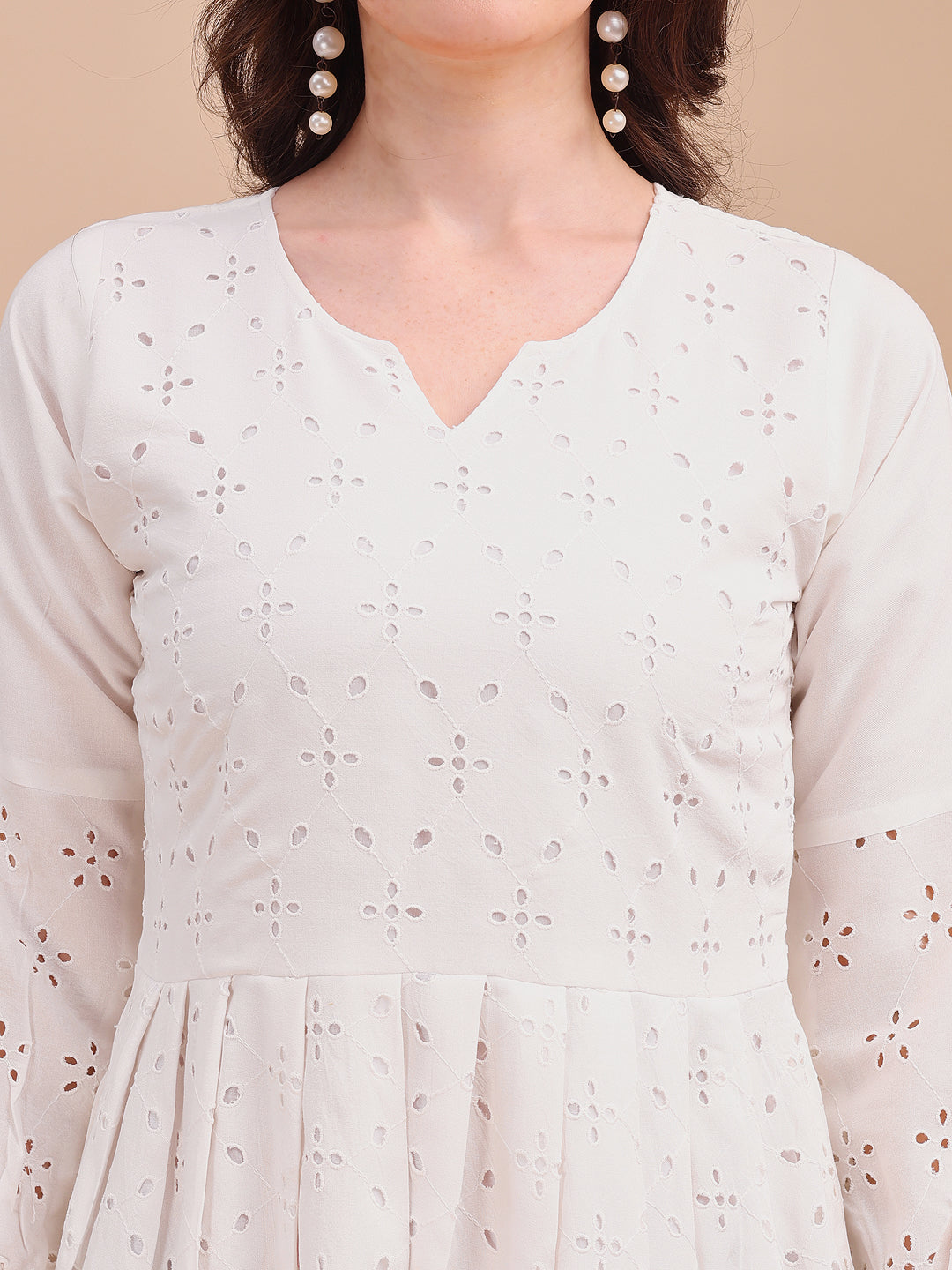 Schiffli Charm Full Sleeve Onepiece Dress