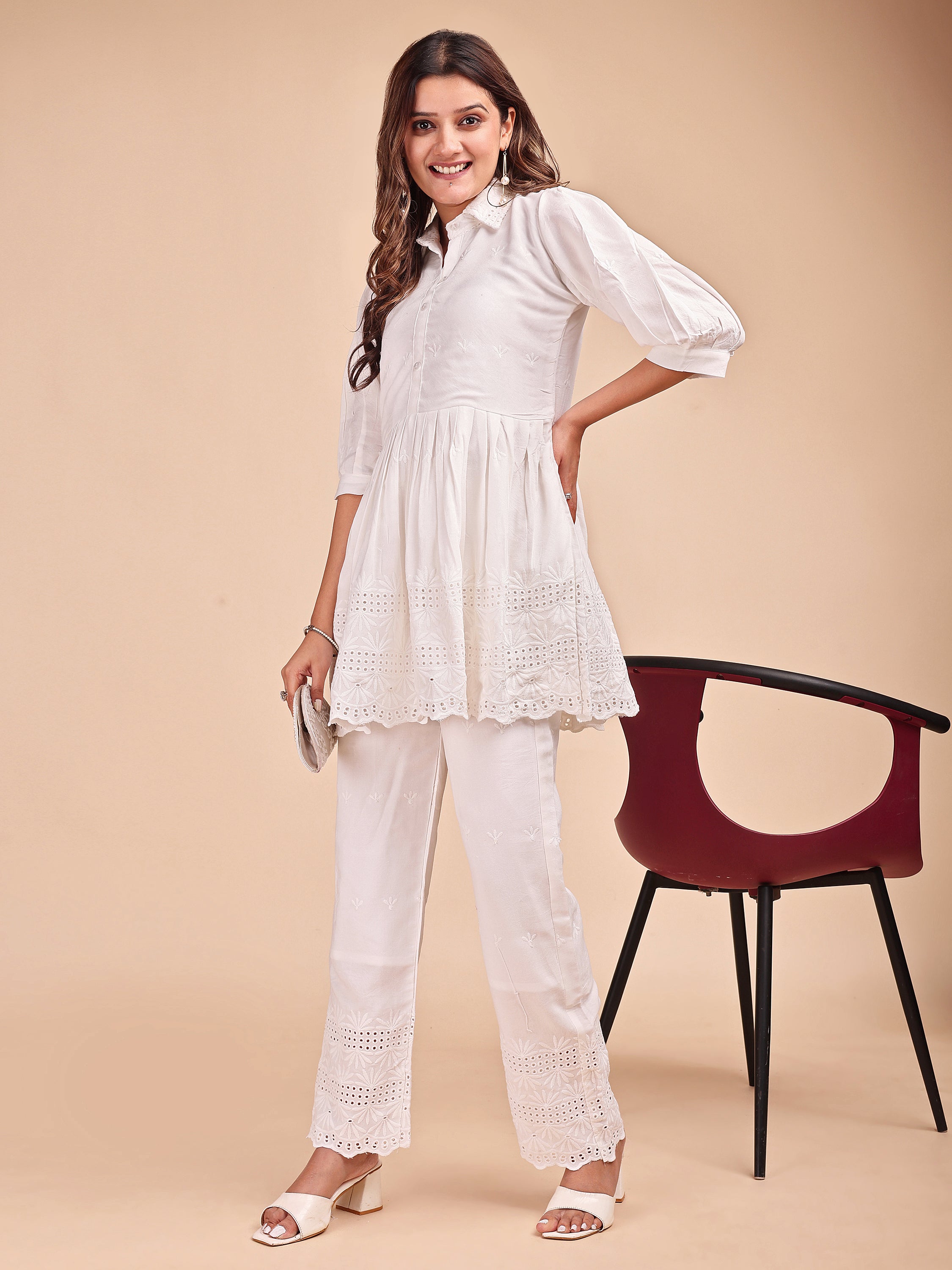 Schiffli Collar Peplum Co-ord Set