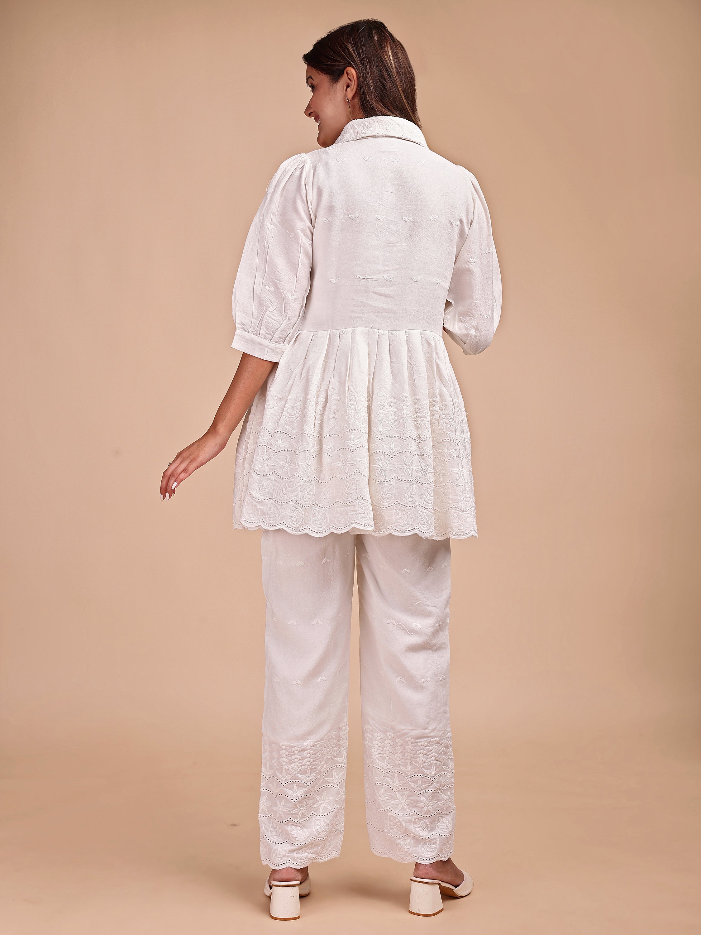 Schiffli Collar Peplum Co-ord Set