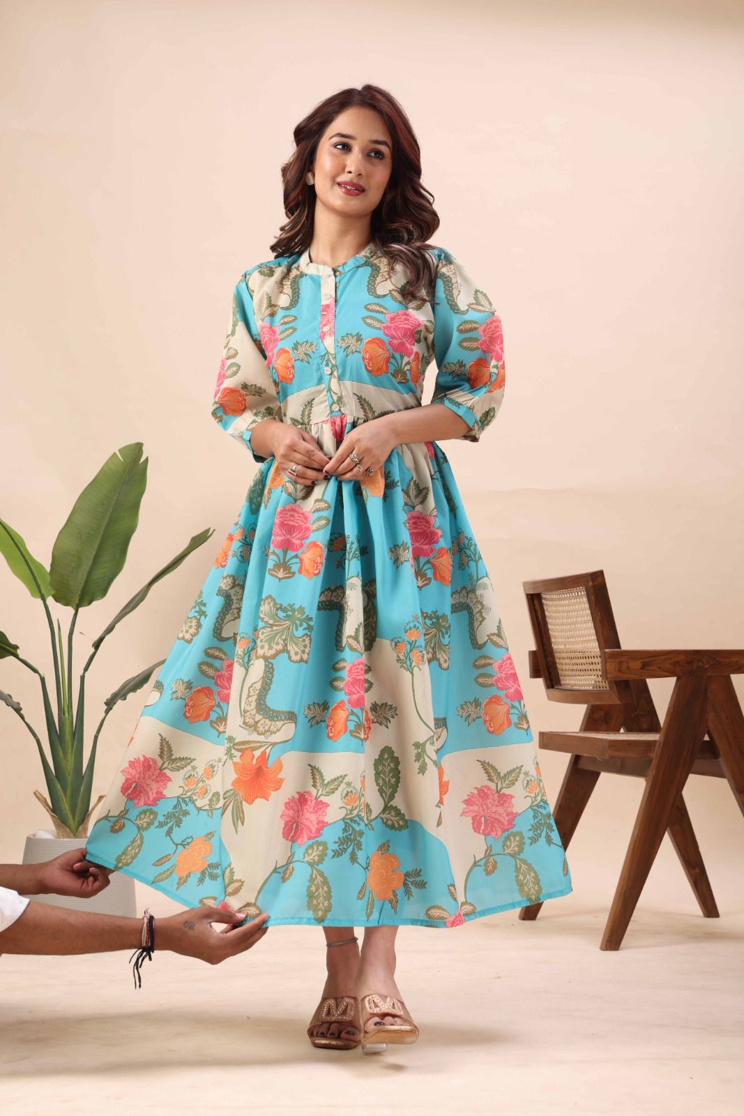 Aqua Bloom Midi Dress
