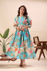 Aqua Bloom Midi Dress