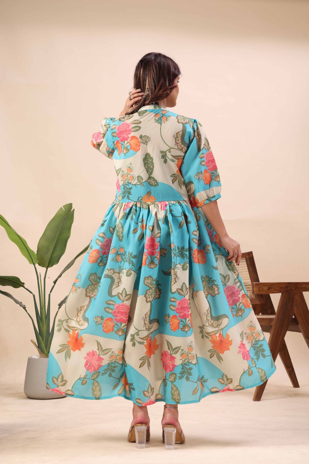 Aqua Bloom Midi Dress