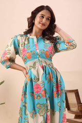 Aqua Bloom Midi Dress