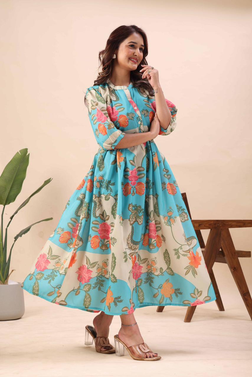 Aqua Bloom Midi Dress